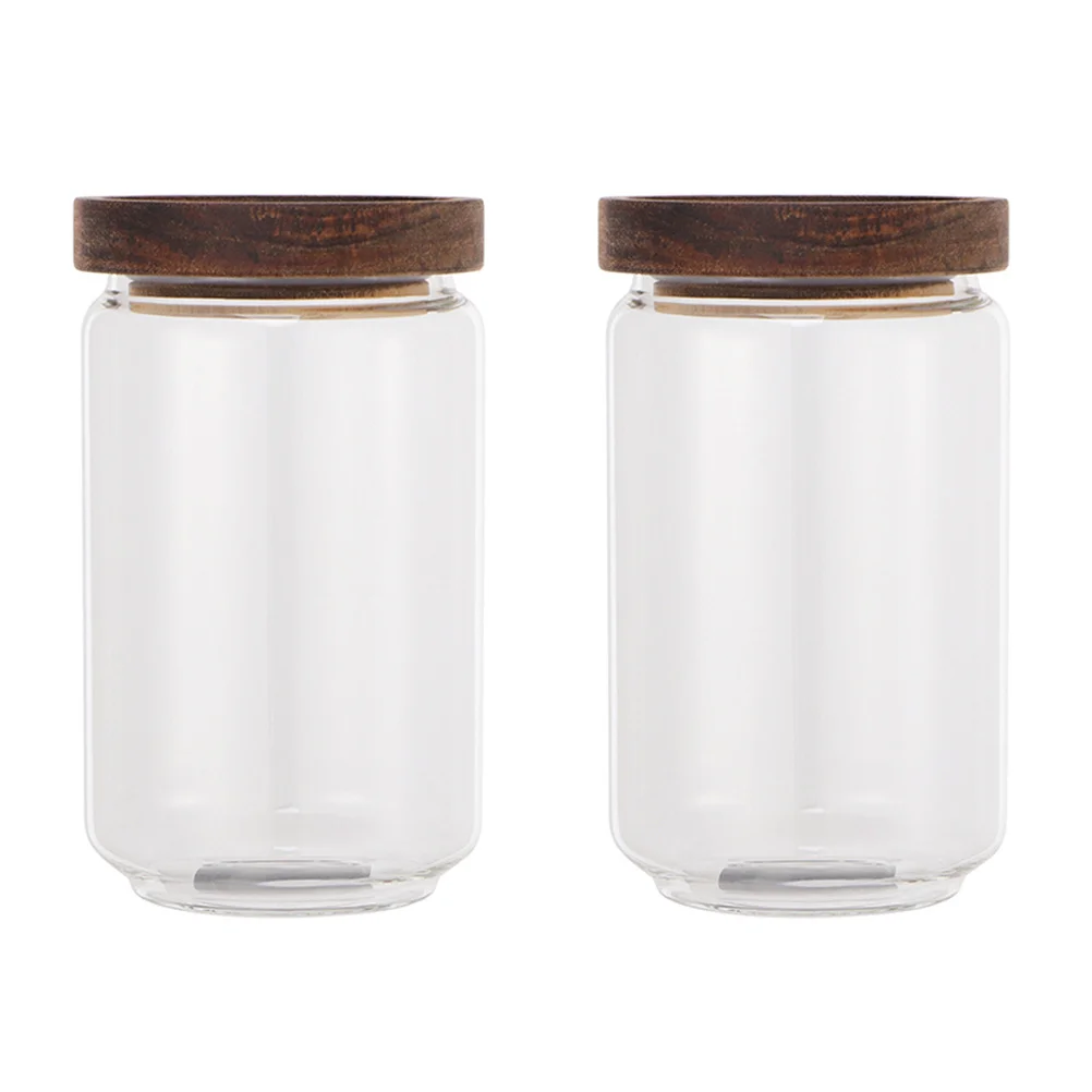 

2 pcs Glass Tea Storage Jar 500Ml Borosilicate Sealed Food Container For Kitchen Candy Honey Seasoning Insect Resistant Wooden
