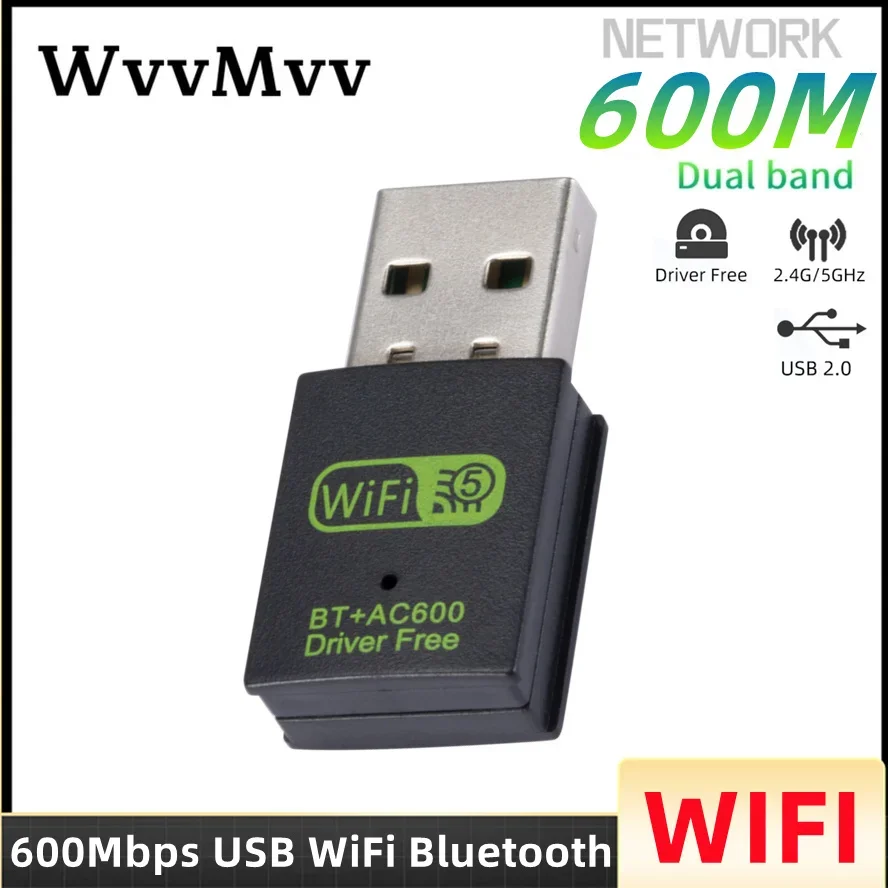 

600Mbps USB Wifi Adapter For Bluetooth 5.0 Dual Band 2.4G/5GHz wifi Dongle 802.11ac Mini Wireless Computer Network Card Receiver