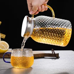 Glass Water Pot Heat Resistant Water Pitcher Jug Lemonade Explosion-proof Heatable Carafe with Stainless Steel Lid
