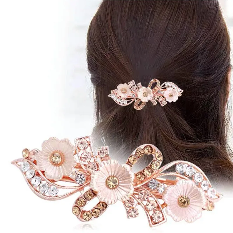 Tocado de flores con horquillas de diamantes de imitación pequeños, accesorios para el cabello con clip superior de moda con incrustaciones de lazo