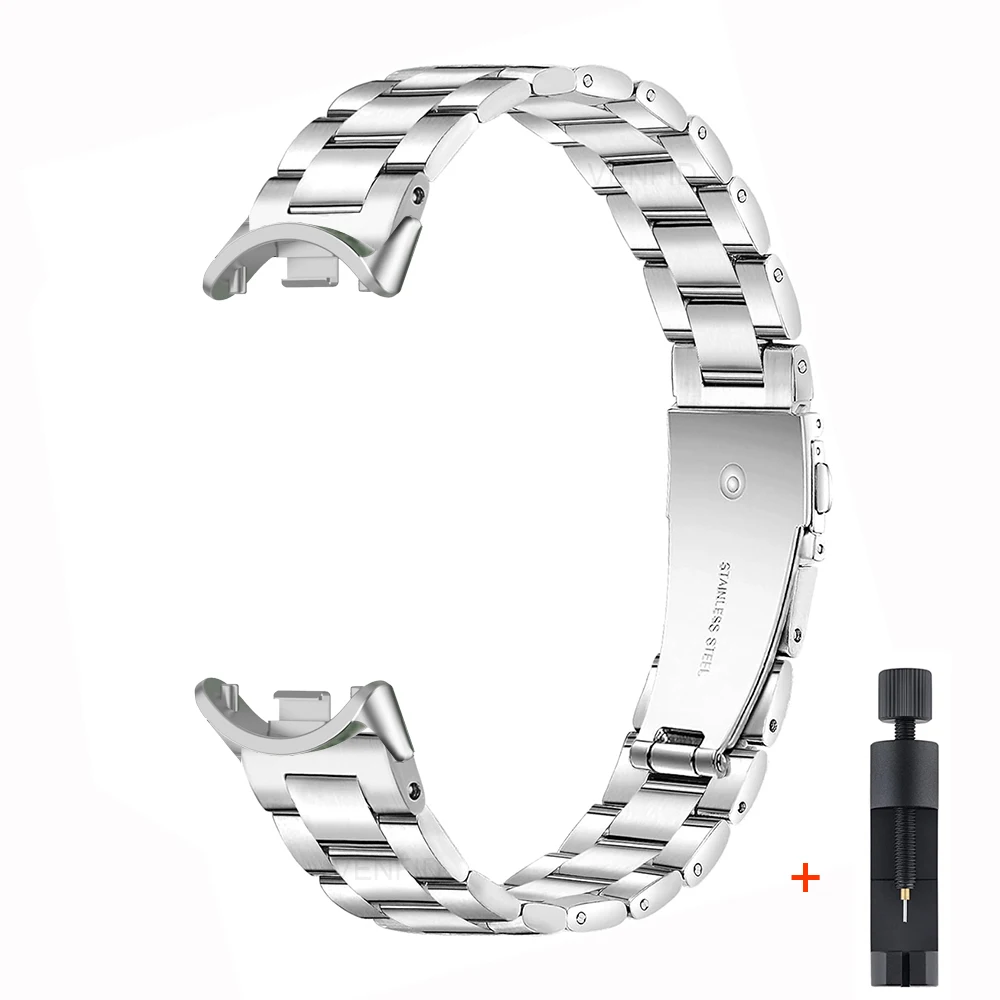 سوار فولاذي غير قابل للصدأ حلقة لشاومي Mi Band 10/9/8 النساء الرجال حزام ساعة معدني Correa لاستبدال Miband 8 9 10