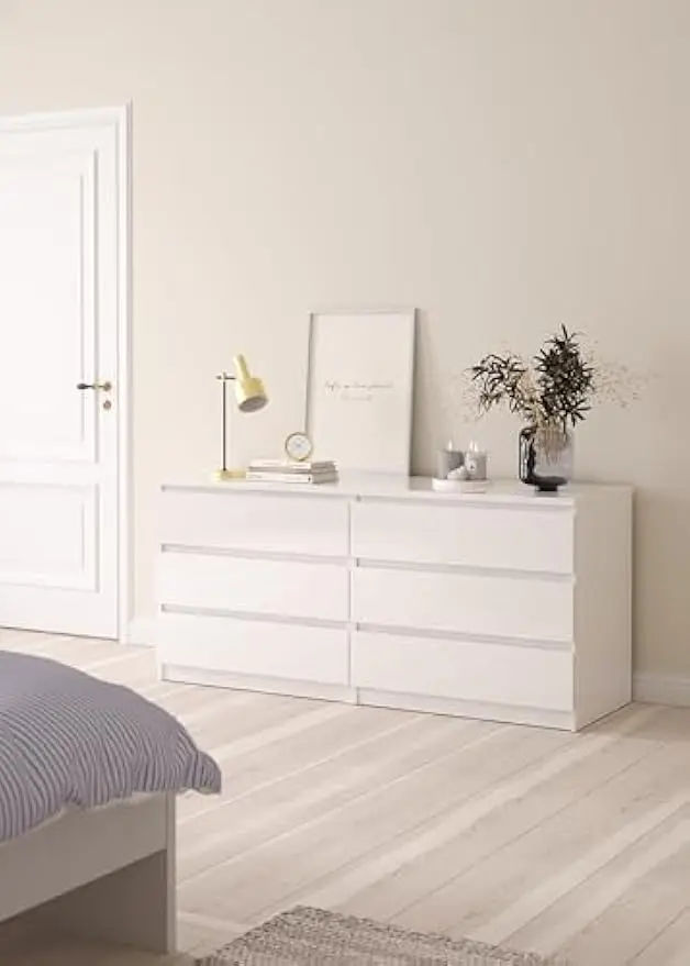 6 Drawer Double Dresser White High Gloss Contemporary design that provides a modern and cohesive ambience