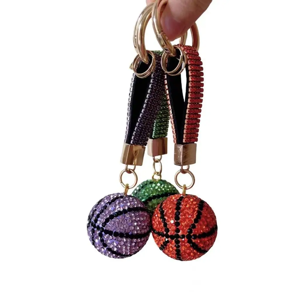 

Car Key Pendant Rhinestones Basketball Keychain Round Bead Shiny Basketball Pendant Resin Creative Sports Keyring Backpack Decor