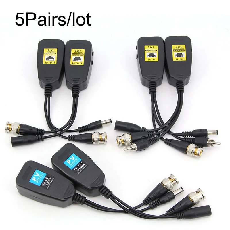 5pairs 1080P 8MP 2in1 3in1 Passive Video Balun RJ45 Transceiver Coax BNC Supply Power adapter Connector For HDTV AHD Camera