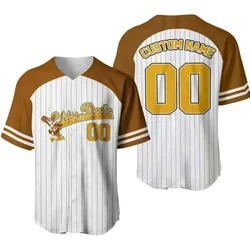 Summer Chip and Dale Striped Brown Baseball Jersey Disney Baseball Jersey Pattern T Shirt Adults Kids Fashion Short Sleeve Top