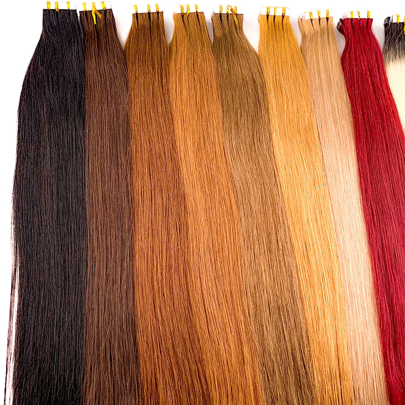 100 グラムストレートテープヘアエクステンション 100% 本物の人毛ナチュラルスキン横糸シームレス両面粘着テープヘアエクステンション