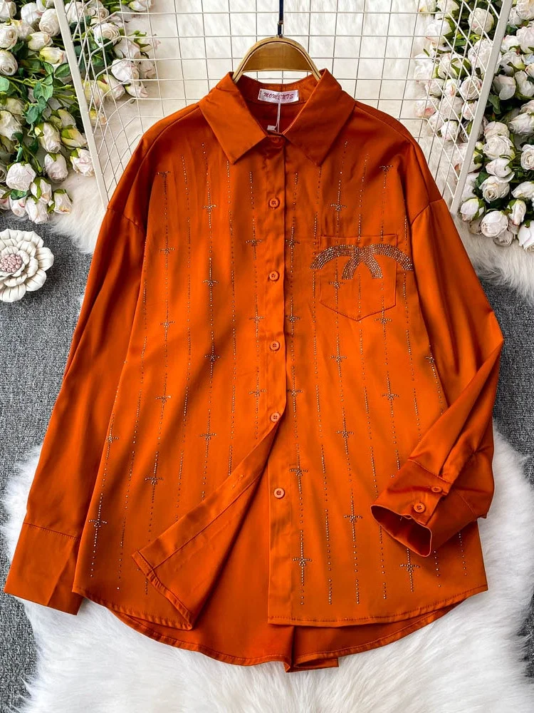 

Ele Long Sve Sun Protection irt Women's Casual Loose Slimming Mid-Length Diamond Embellied irt Coat