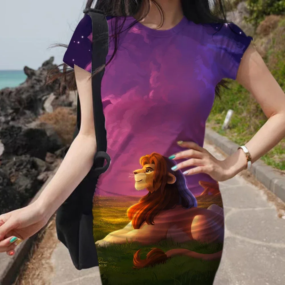 Disney The Lion King Print Dress Women Lady Girls Summer Sexy Bodycon Bandage O-Neck Sleeveless Party Club Mini Pencil Dresses