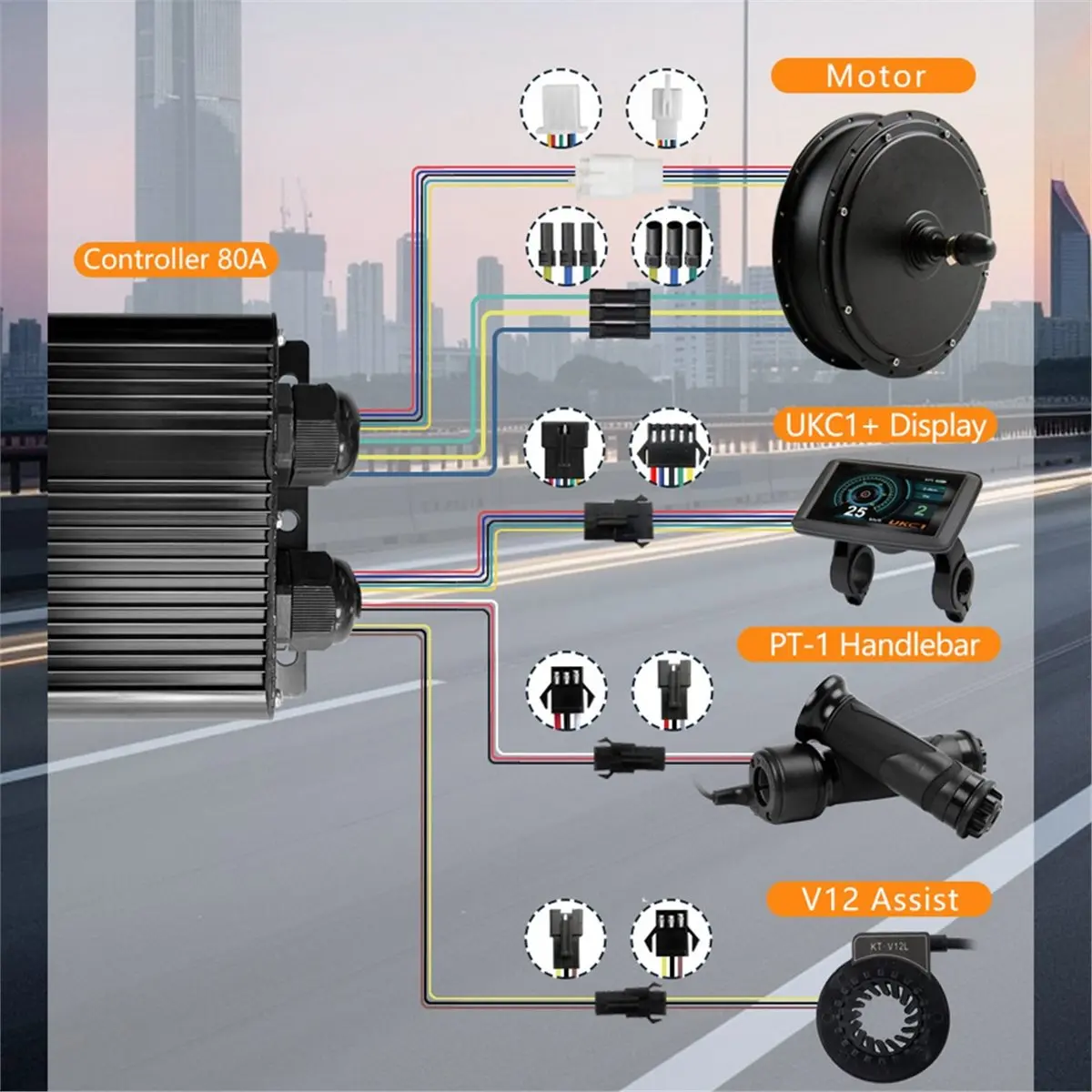 

(AD10) Электрический контроллер для велосипеда, 3 режима, 80А, 48В-72В, XT150, с дисплеем UKC1+, для бесщеточного двигателя 5000Вт, аксессуары