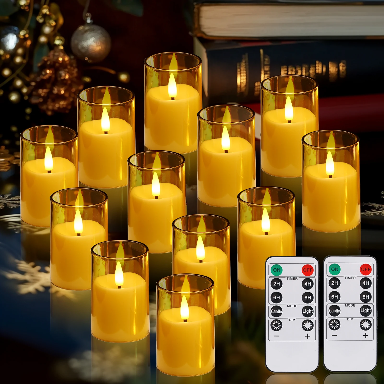 Acrylic Flameless Votive Electronic Candles with Timer & Remote Control Flickering LED Tealight for Wedding Christmas Home Decor
