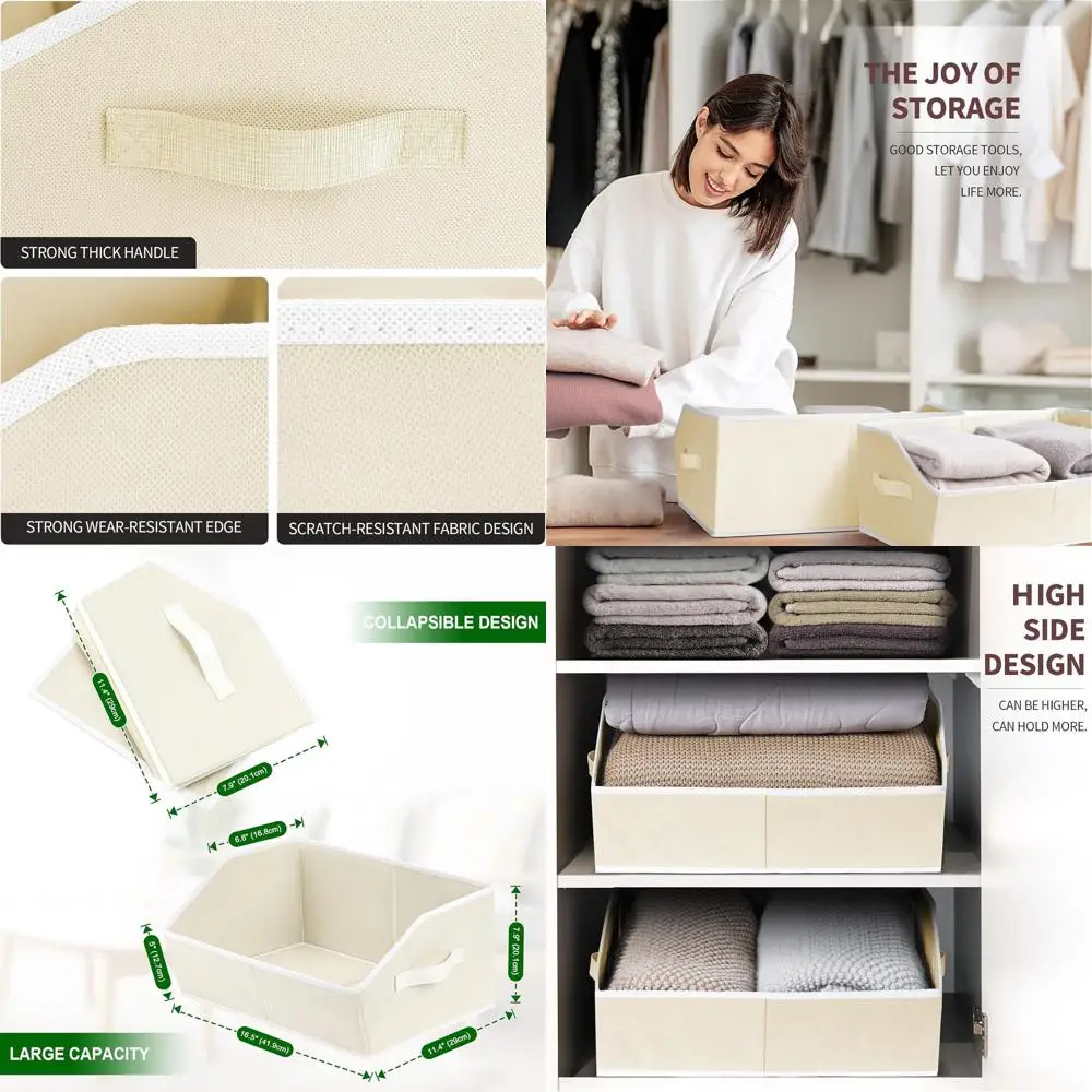 

8-Piece Beige Fabric Storage Bins Set for Home Organization: Foldable Trapezoid Baskets for Clothes & Books