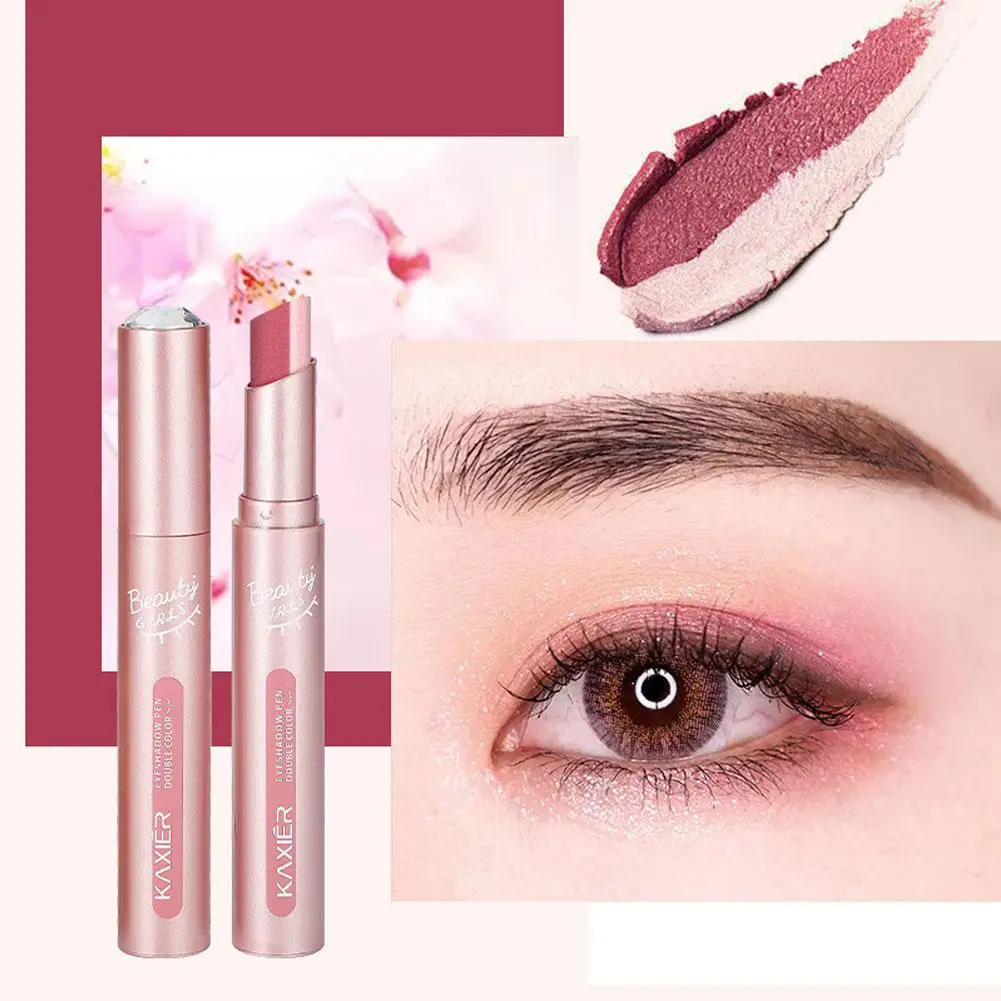 Waterproof Double Color Eye Shadow Stick - Gradient Sweat-proof Bicolor Shimmer Eyeshadow Pen Easy To Wear Beauty Makeup Tools