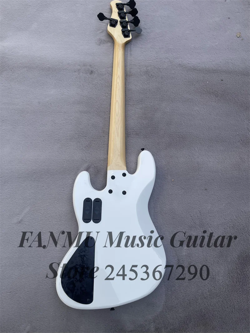 White bass 5-string electric bass basswood body Maple Neck Black inlay Thickened bridge active passive switch Red tortoise shell