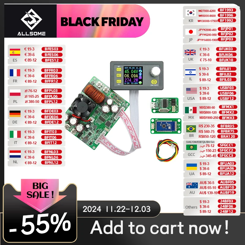 ALLSOME DPS5020 50V 20A Constant Voltage Current Converter LCD Voltmeter Step-down Communication digital Power Supply