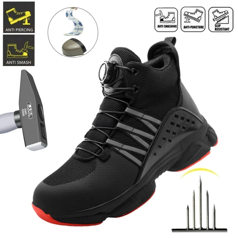 Men's Rotating Button Safety Shoes Anti-smash Anti-puncture Work Boots Comfortable Mining Security Protective Male Footwear