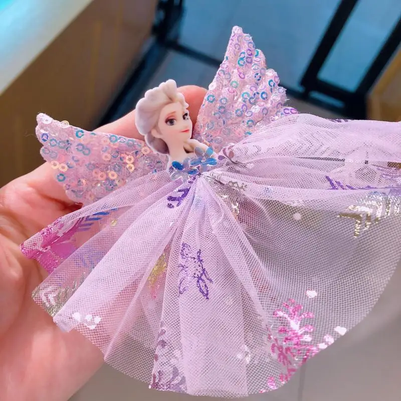 Disney Childrens Hairpin Girls Frozen Elsa Princess Dress Hairpin Cute Snow White Hair Accessories Baby Side Clip Birthday Gift