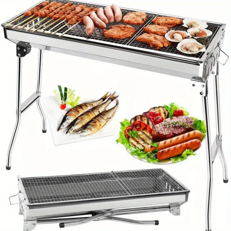 

Perfect for outdoor cooking、Camping and Picnicking。Portable Stainless Steel Foldable Barbecue Grill Suit
