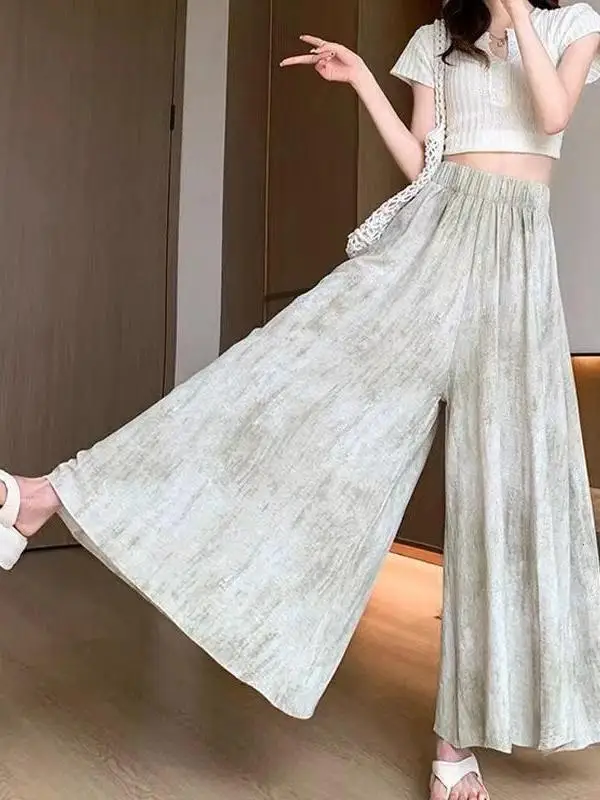Summer Thin New Style Women's A-Line Midi Skirt Wide Leg Pants Casual Drapey Fashion Spring Autumn Tie Dye Skirt Pants