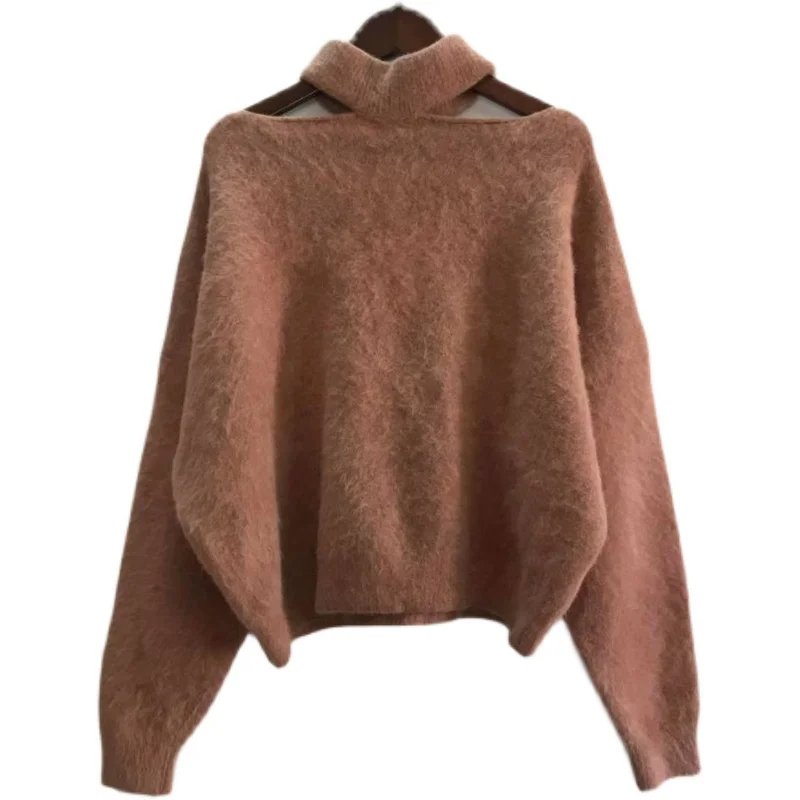 

Vintage High Ratio Angora Rabbit Fur Sweater Sweet Japanese Sle Long Sve mid Length Commute Sle Autumn Winter Women's ...