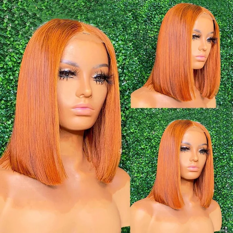 Short Orange Bob Wig Straight Lace Front Wigs Short Wigs Glueless For Women