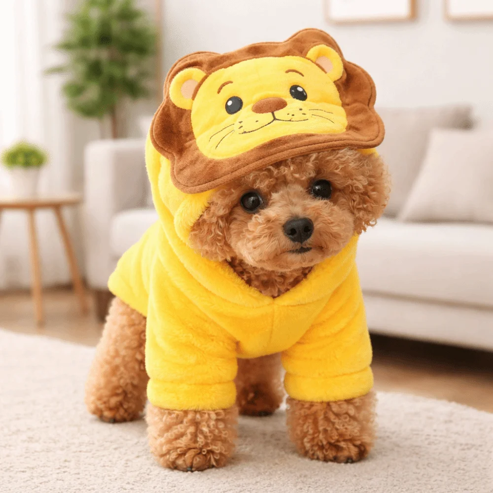 

Warm Dog Lion Costume Animal Pattern Soft Dog Hoodies Comfortable Thicken Pet Transformation Costume Outdoor