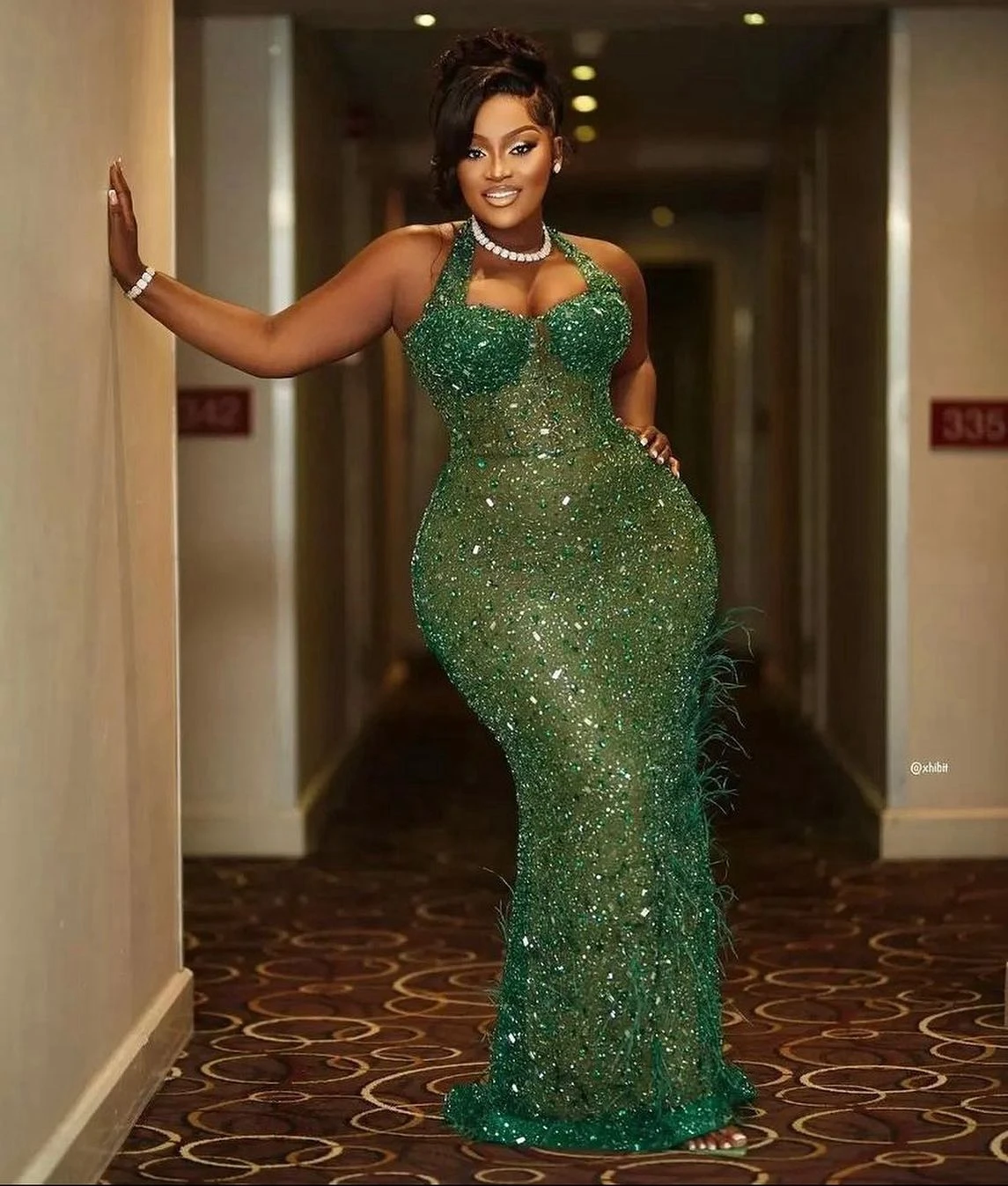 Luxury Crystal Beading Aso Ebi Evening Dresses For Women Green Party Mermaid Wedding Reception Gowns Halter Prom Dresses Custom image 2