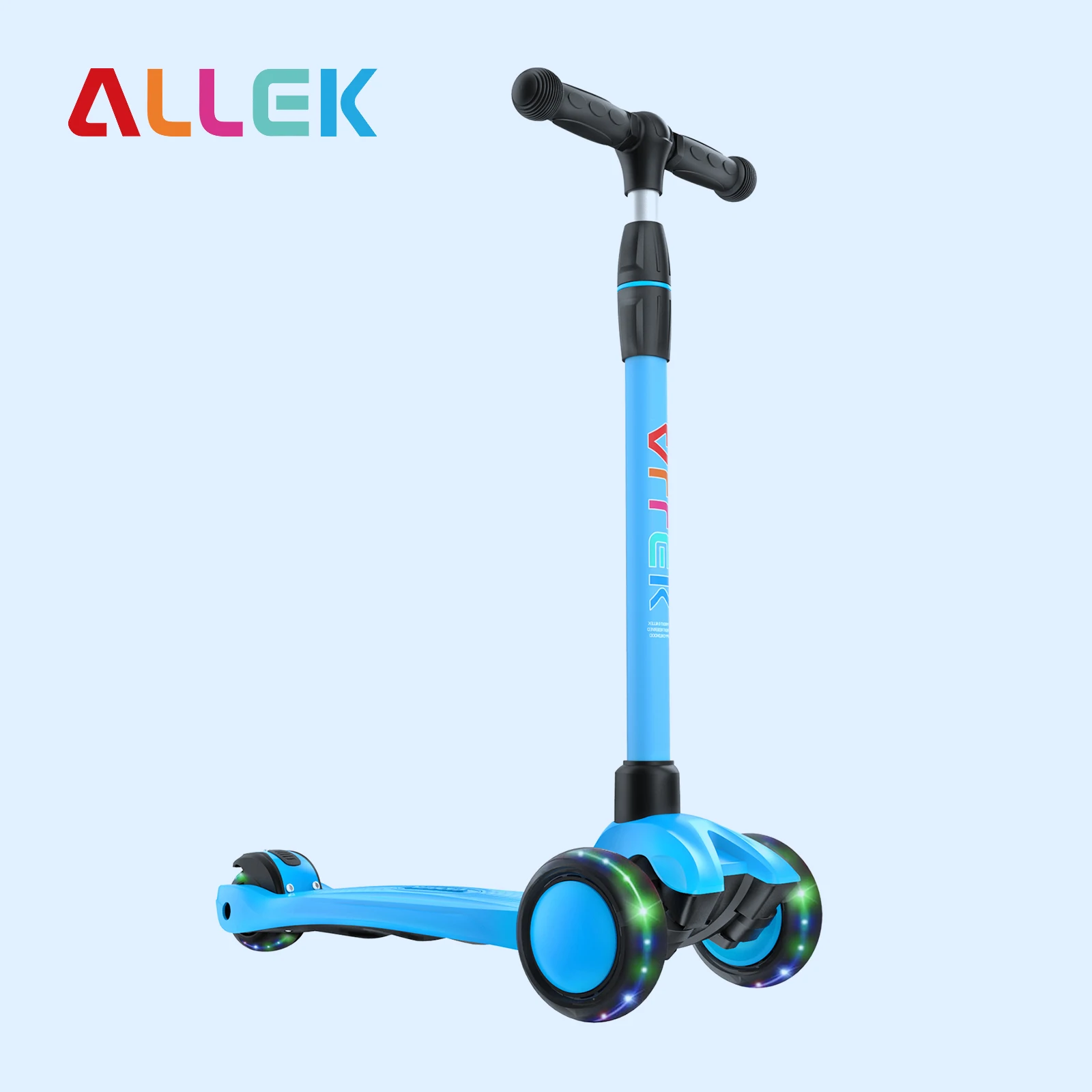 

Allek Kick Scooter Aqua Blue 3-Wheeled Push Children Scooter with PU Light-Up Wheels Ajustable Height for Children Kids 3-12yrs