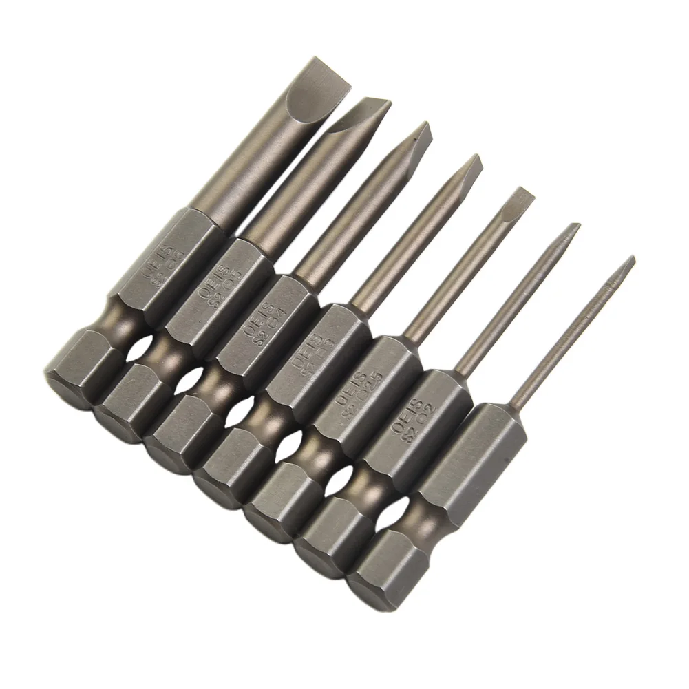 Nutdrivers Screwdriver Bit 3.0 4.0 6.0 6.35mm Shank 7PCS Alloy Steel Flat Head SL1.6 Screwdriver Bit Hand Tools