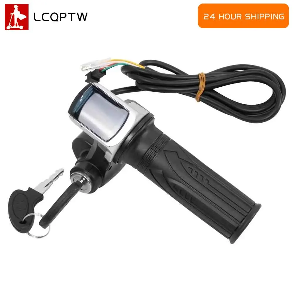 Throttle Grip E-bike Handlebar with Lock Ebike 36V 48V 60V Electric Bicycle Scooter Accelerator Power Indicator Key LED Display
