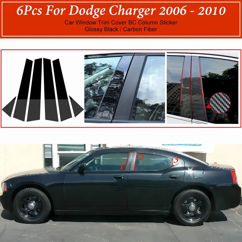 

6pcs Glossy Black Window Door Column B C Pillar Post Cover Trim For Dodge Charger 2006 - 2010 Decoration Stickers