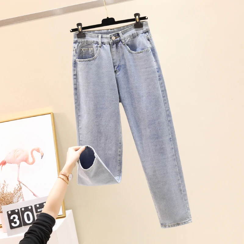 

Мужские прямые джинсы в корейском стиле, свободные повседневные брюки-девятки, средняя посадка, застежка-молния, неэластичный деним