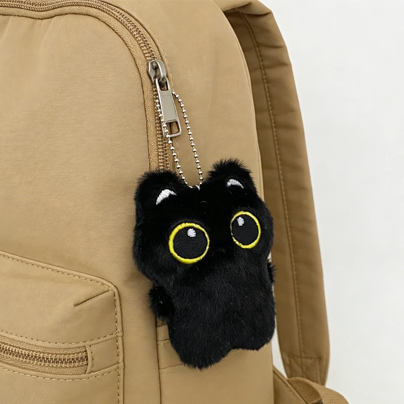 

Милый великоглазый черный кот, плюшевый брелок, мягкая сумка, подвеска, прочный брелок для ключей, орнамент, подарок для рюкзака, автомобильный декор, ежедневное использование, любители кошек