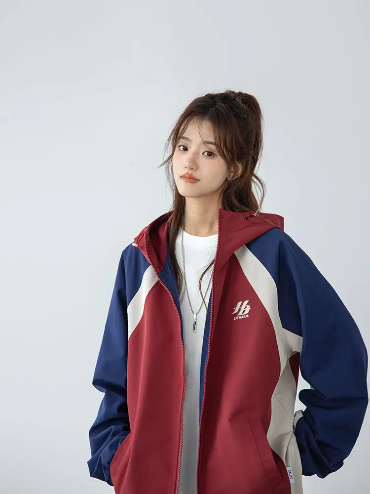 Vintage Hip Hop Oversize Jacket Women Y2k Streetwear Preppy Style Korean Fashion Windbreakers Zipper Casual Hooded Outerwear