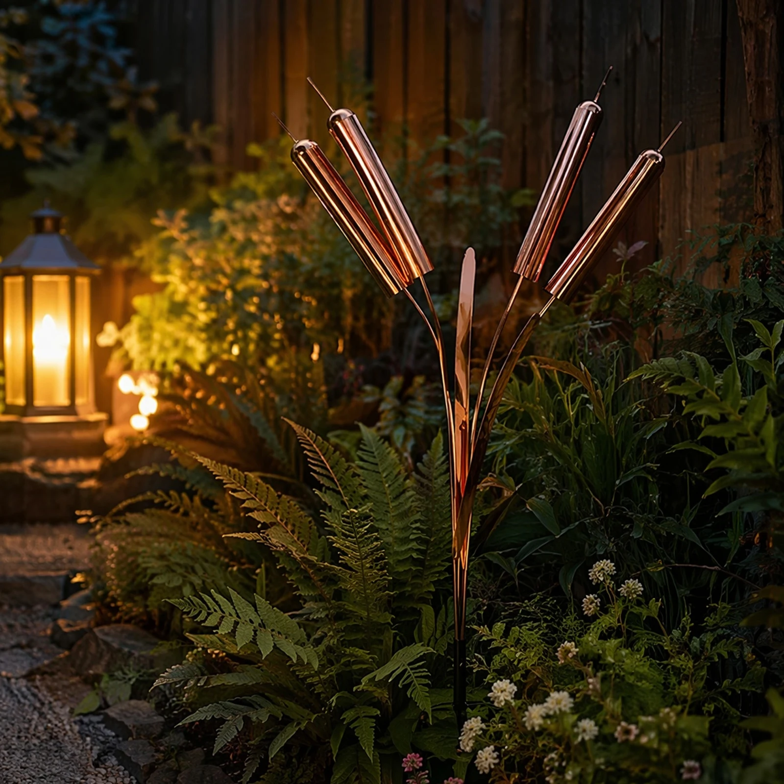 Copper Cattail Wind Chime Outdoor Garden Decoration with Stake Mount