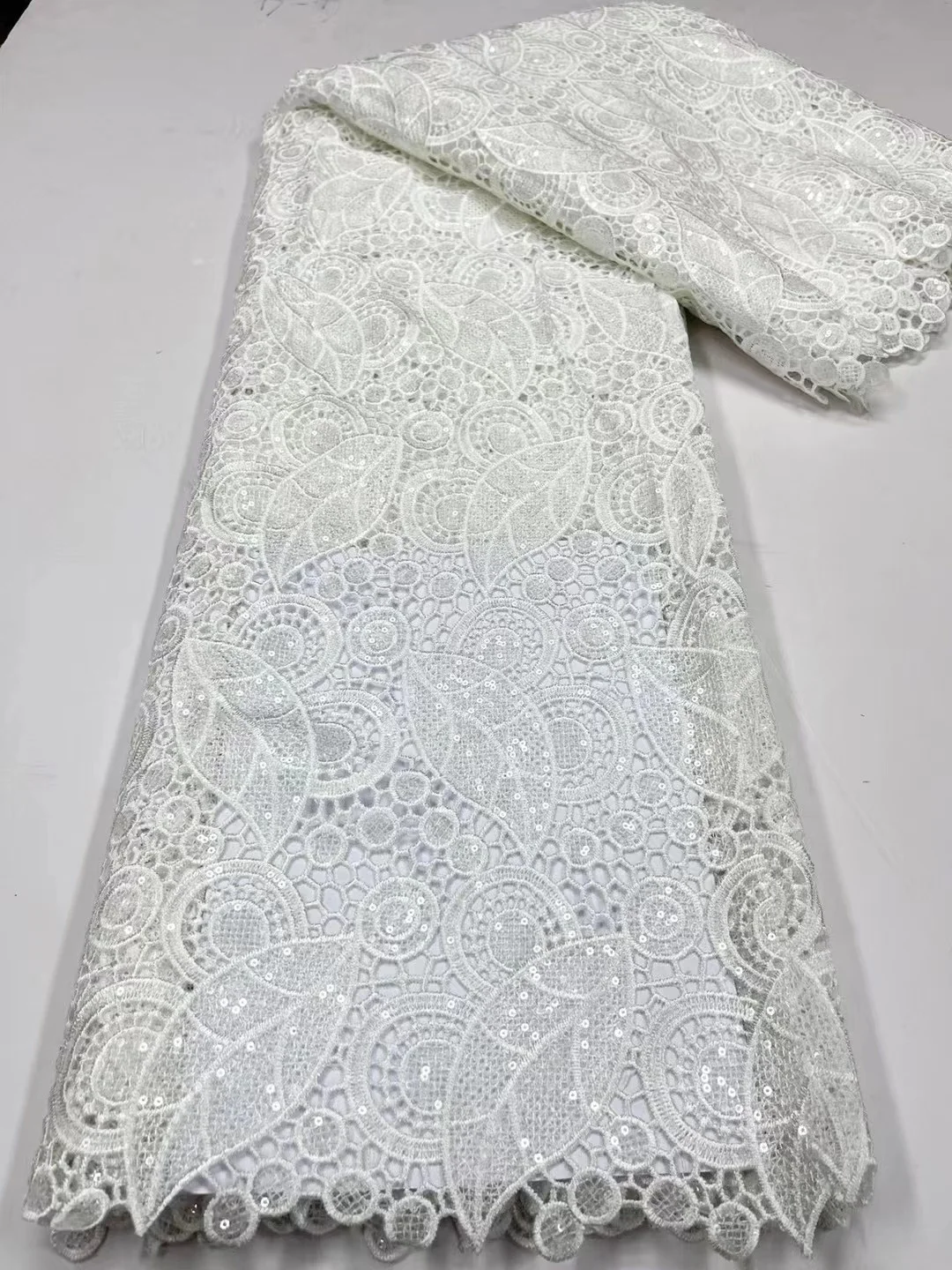 

African Water Soluble Lace Fabric With Sequins Lace High Quality Nigerian Guipure Cord Lace Fabric For Christmas Evening Dresses