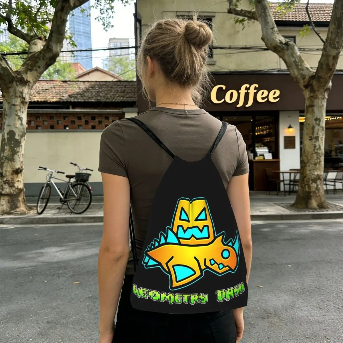 Video Game Geometry Dash Backpacks Multi-function Drawstring Bags Storage Bag Book Bags for Travel School