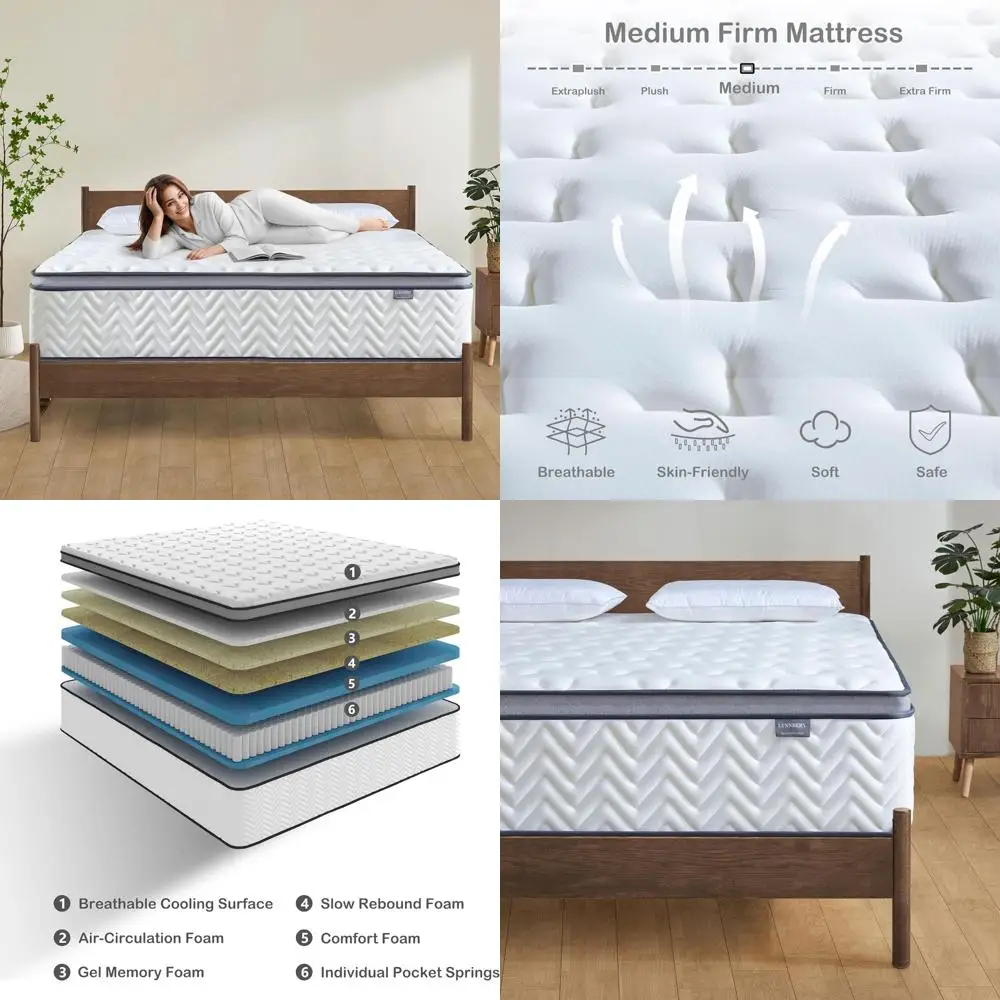 مرتبة هجينة من إسفنج الذاكرة من جل التبريد بالحجم الكامل مقاس 12 بوصة مع ملفات جيب، ودعم متوسطي