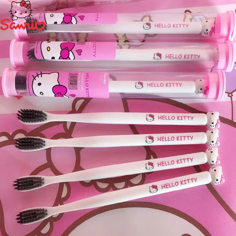 Sanrio Toothbrush Hello Kitty Melody Kuromi Cinnamoroll Cartoon Student Adult Household Toothbrush Cleaning Birthday Kids Gifts