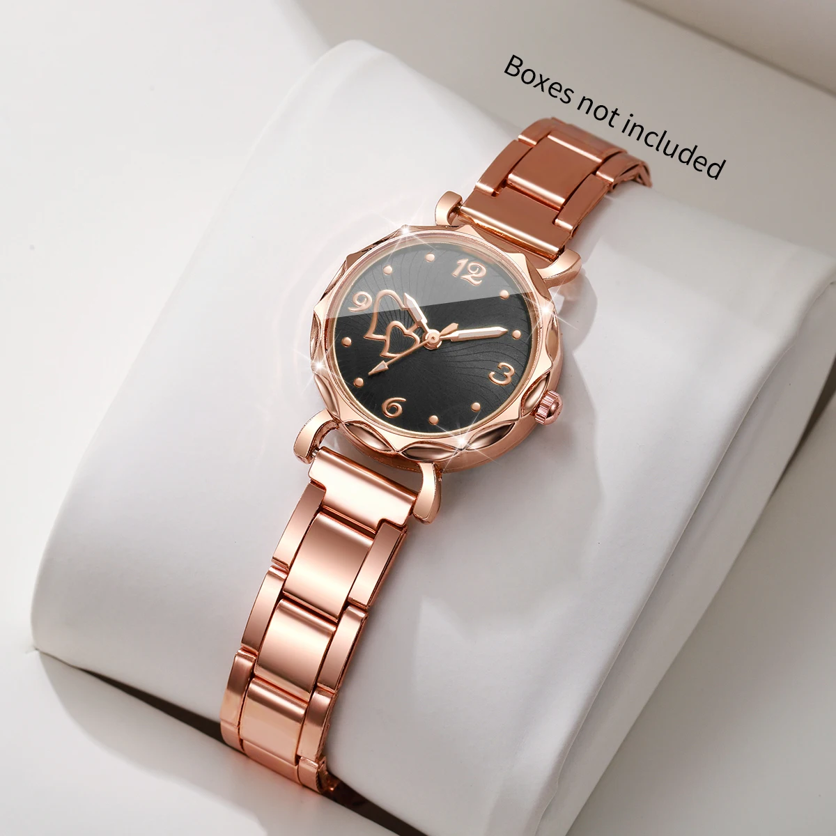 Fashion Heart Dial Women Quartz Watch Elegant Rose Gold Steel Band Wristwatches Clock Gift Relogio Feminino (Without Box）