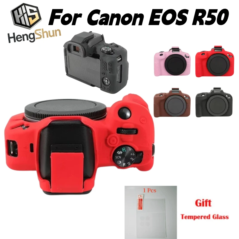 Silicone protective cover Rubber Protective Body Skin For Canon EOS R50 Soft Camera Case + 1PCS Free Tempered Film