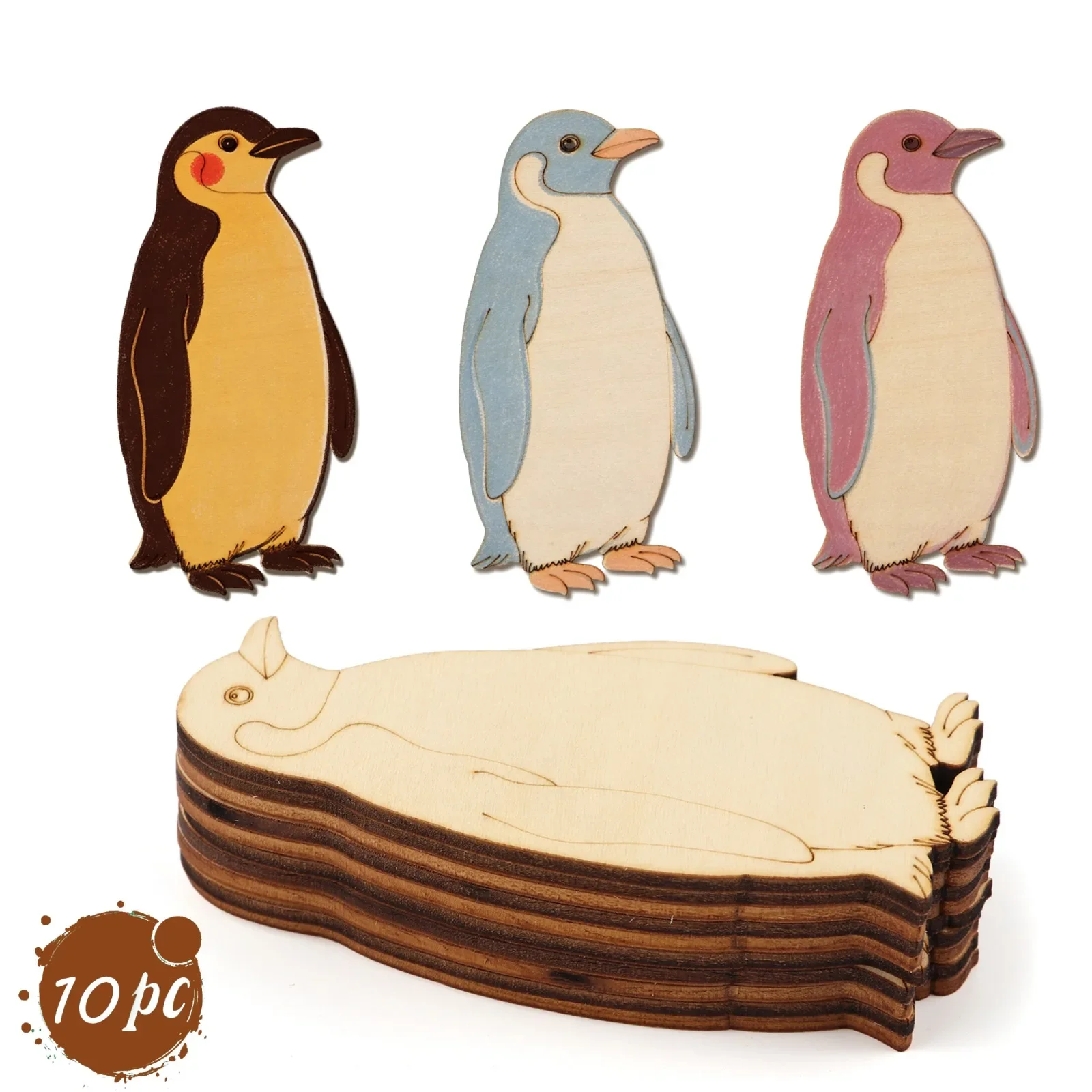 10 Stück/Set Unfertige Holz-Pinguin-Tierfiguren, Holz-Bastelset für Hängende Holzornamente, DIY Kunsthandwerk Malerei Heimdekoration