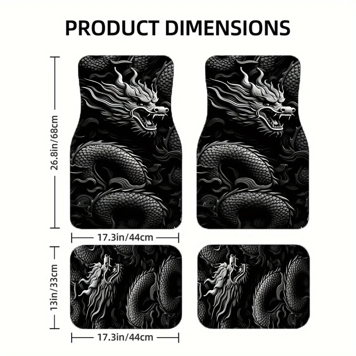 Fit Black Chinese Dragon Car Floor Mats, Durable All-Season Vehicle Interior Protection& Decorative Accessories For Most Models-