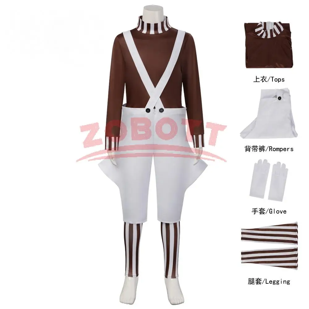 Oompa Loompa Costume with Wig Halloween Party Suit Chocolate Factory Worker Cosplay Outfits for Male