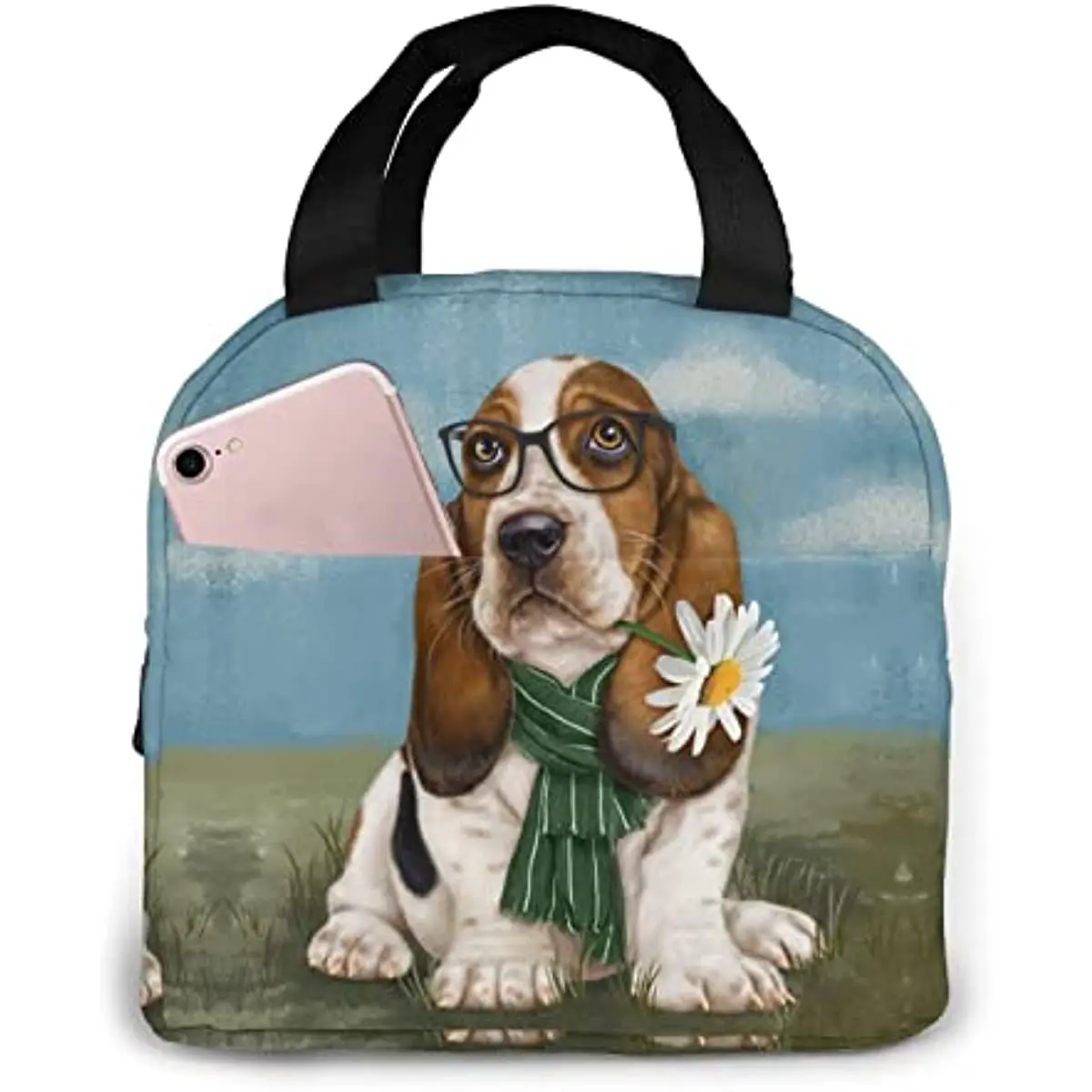 

Basset Hound Dog Portable Lunch Bag Woman Waterproof Tote Shoulder Bags Box Small Handbagspicnic Office School Lunch Box Bag