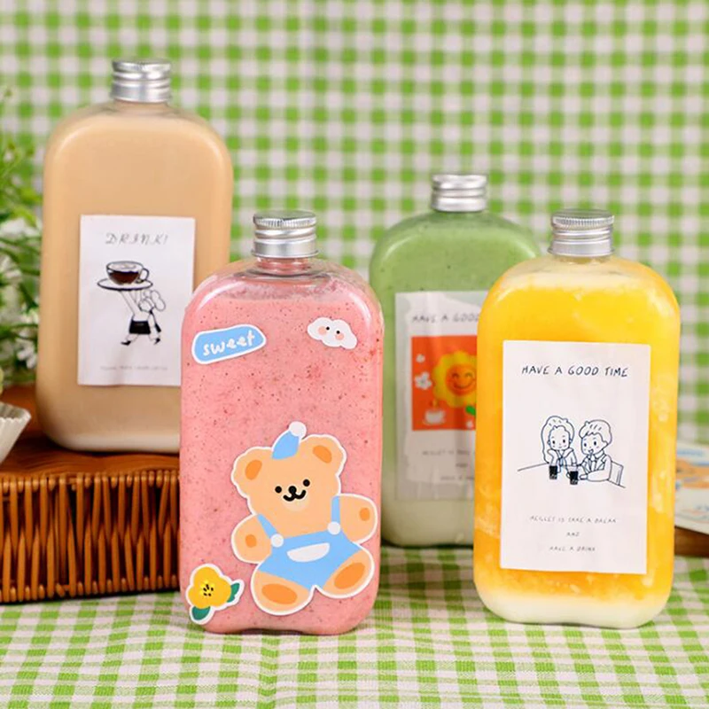 1 Piece Brand New And High Quality 400ml Flat Square Bottle Drink Bottle Juice Cup Milk Tea Juice Cold Drink Bottle