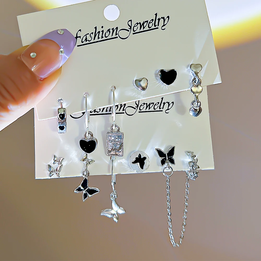 17KM Fashion Silver Color Butterfly Stud Earring Set For Women Heart Rromantic Eardrop Trendy 2023 New Trend Jewelry Gifts INS