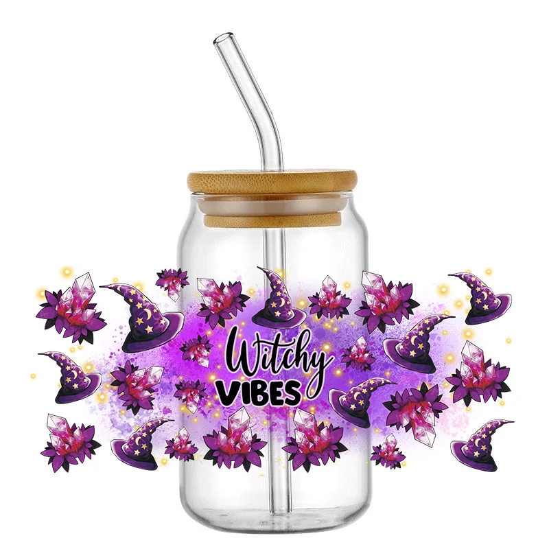 UV DTF Pegatinas 3D Decals Cup Wrap for 16oz Libbey Glasses DIY Witch Water Bottle Stickers