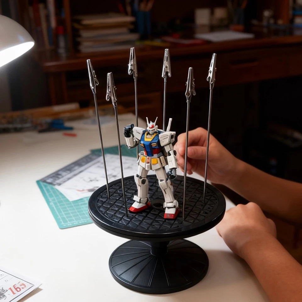 Model Painting Turntable Stand with Rotating/Fixed Base & Alligator Clips,for Car Shell/Gunpla/Figure Spray Painting,Drying MG06