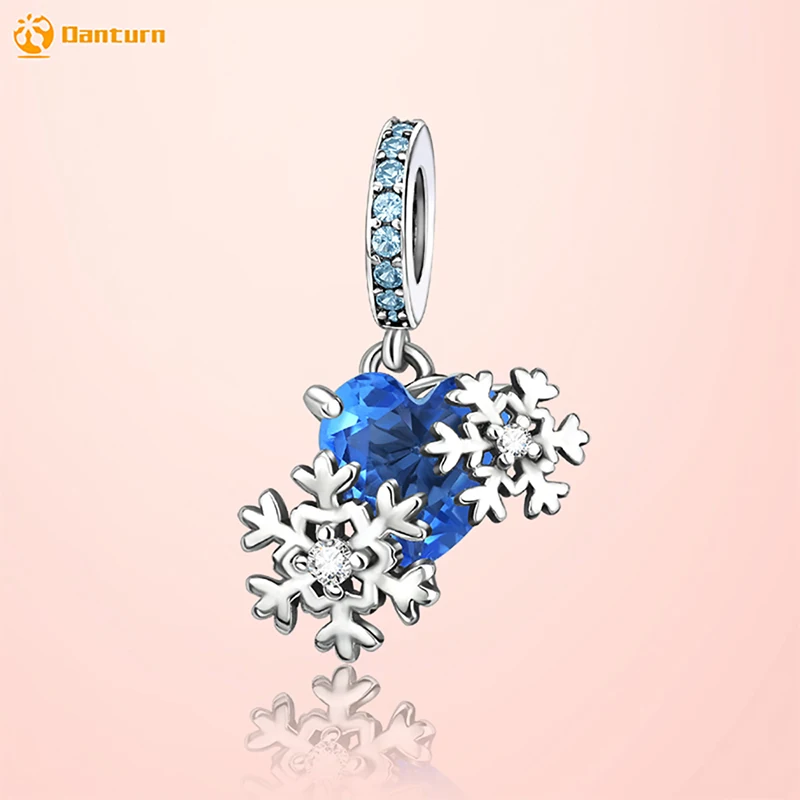 

Danturn 925 Sterling Silver Original Beads Blue Snowflakes Dangle Charm fit Snake Chain Bracelet Fashion Women Jewelry Making