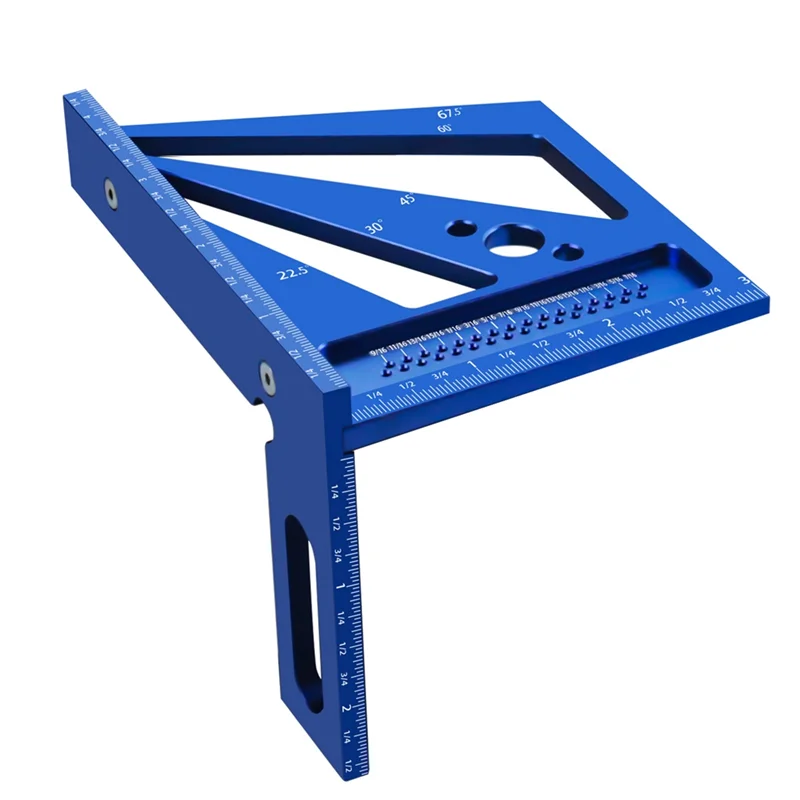 

Woodworking Measuring Ruler 22.5/30/45/60/67.5Degree Square Ruler Protractor, For Engineer Carpenter Drawing-Blue Inch Durable